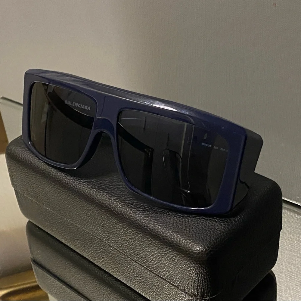 Balenciaga Unisex Sunglasses Oversized Rectangle Blue BB0002S